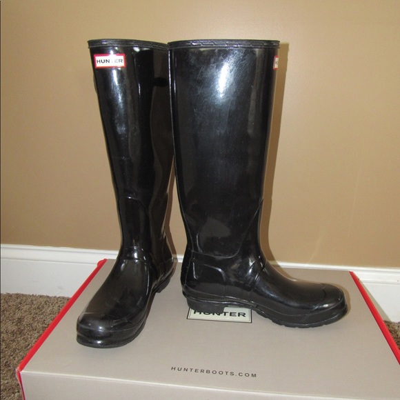 Black Gloss Hunter Rainboots Size 10 with Box - Picture 1 of 7